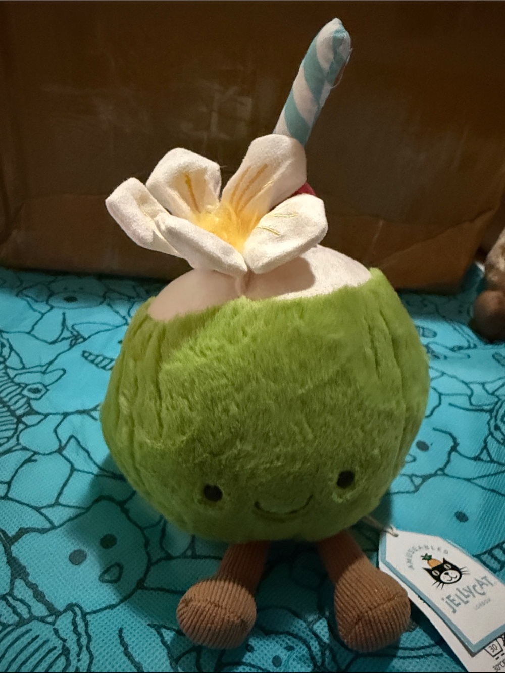 Jellycat Lime Green Coconut Plush with Flower and Straw